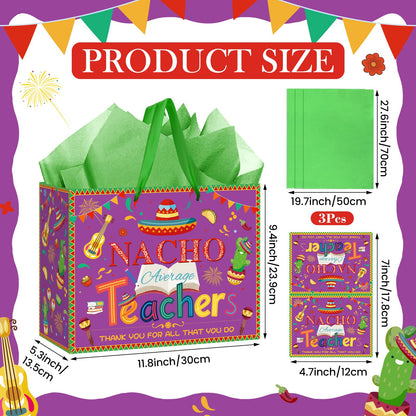 Woosytoo Nacho Average Teacher Appreciation Gift Bag with Wrapping Paper Card Mexican Fiesta Teacher Appreciation Week End of Year Thank You Gifts for Women Men Educators Daycare Tutors Best Presents