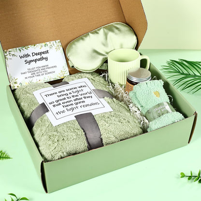 Sympathy Gift Baskets for Loss of Loved One Mother Father Husband, Express Deepest Condolences, Women Miscarriage Care Package, Bereavement Grief Memorial Gifts, Hug in a Box Gifts for Women (Green)