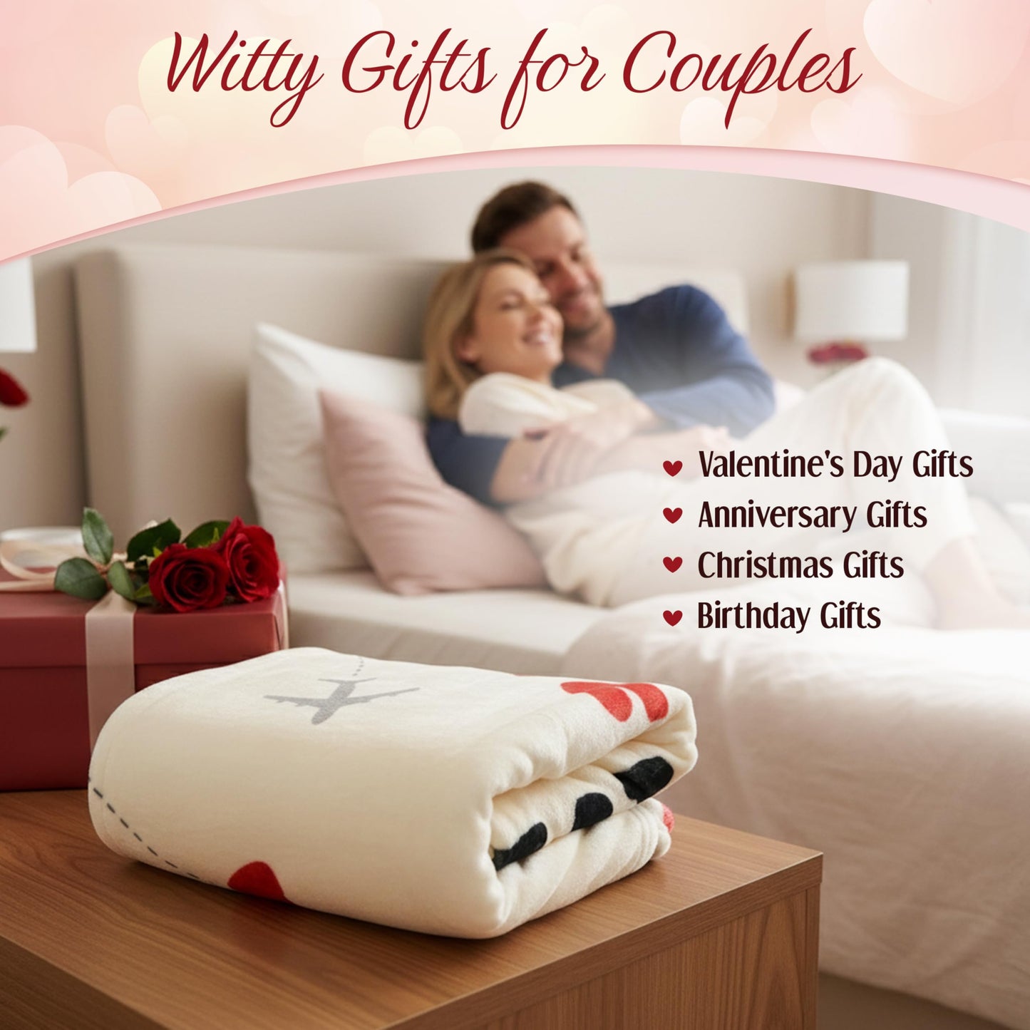 WRAPIX Anniversary Couple Gifts for Men Women - I Love You More Soft Fleece Throw Blanket 50x60 in - Mothers Day Birthday Wedding Gifts for Wife Her Girlfriend, Romantic Gift for Him Boyfriend Husband
