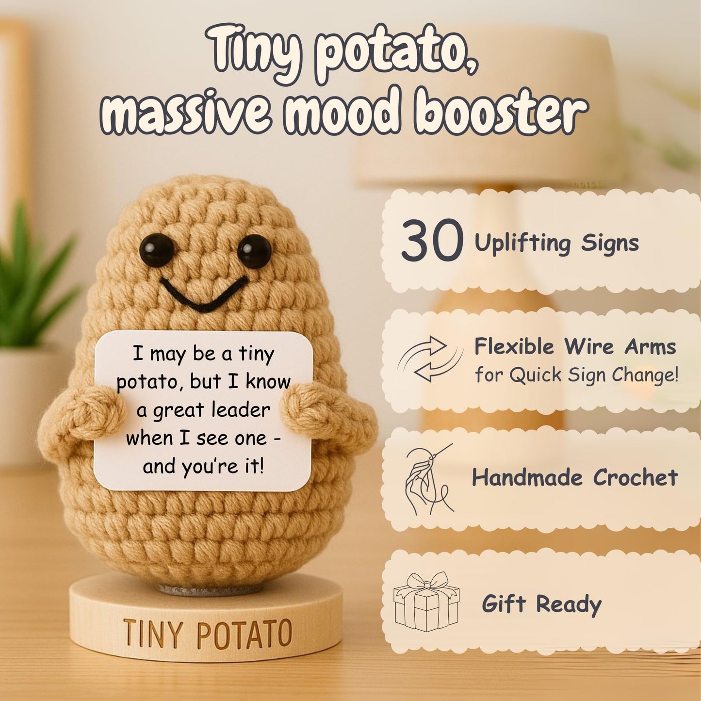 Gift for Principals - Tiny Potato with 30 Swappable Appreciation Signs - Funny Principal Gifts for Women Men for Birthday, School End of Year Appreciation, Thank You, New Job, Promotion, Retirement