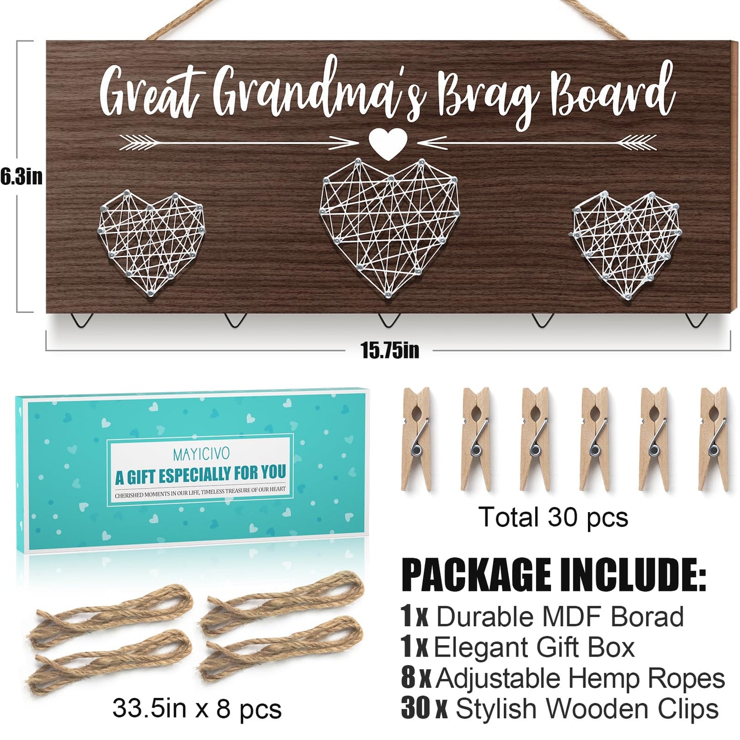 Great Grandma's Brag Board Mothers Day Great Grandma Gifts Picture Frame, Birthday Gifts for Great-Grandma from Grandchildren, Best Great-Grandmother Photo Holder Nana Gift Hanging Xmas Card Holder