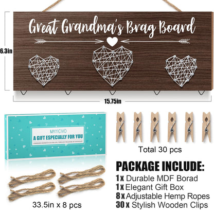 Great Grandma's Brag Board Mothers Day Great Grandma Gifts Picture Frame, Birthday Gifts for Great-Grandma from Grandchildren, Best Great-Grandmother Photo Holder Nana Gift Hanging Xmas Card Holder