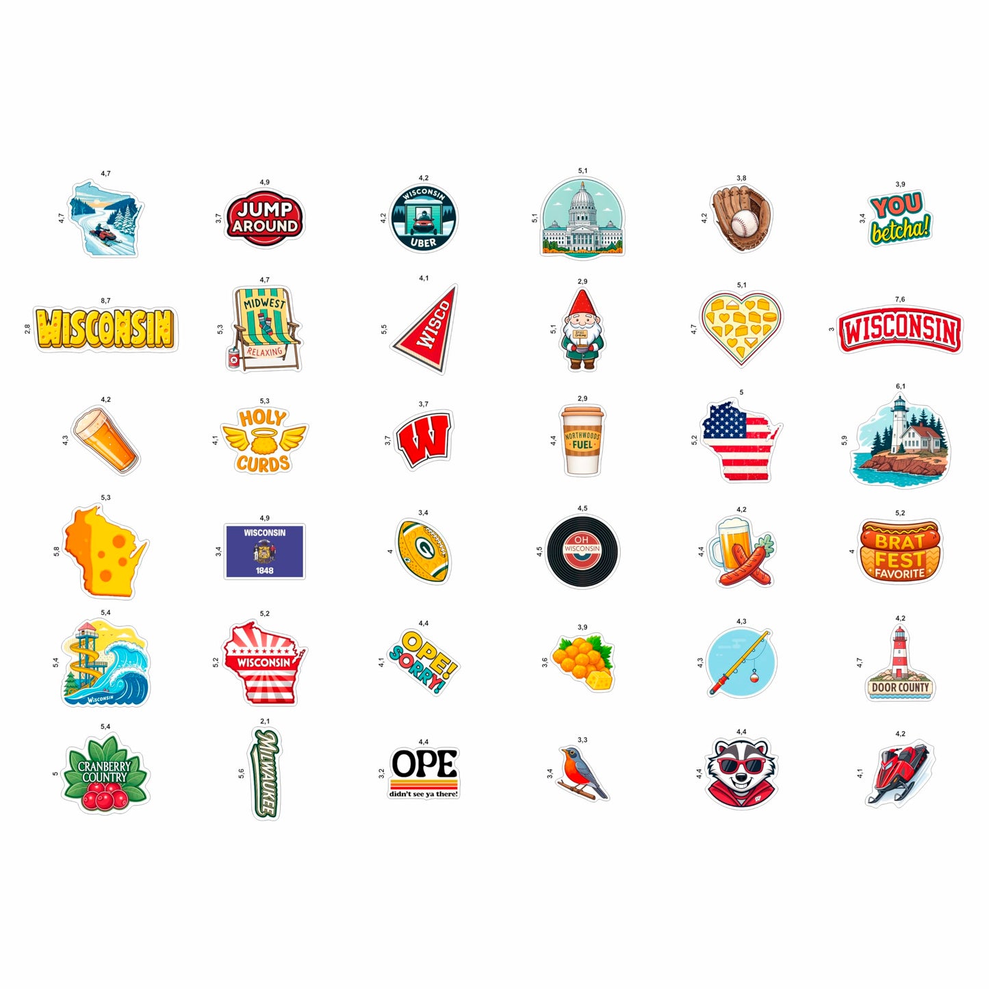 100Pcs Wisconsin Stickers and Decals for Water Bottle, Laptops, for Luggage - Wisconsin Gifts, Party Supplies - Gift for Women & Men