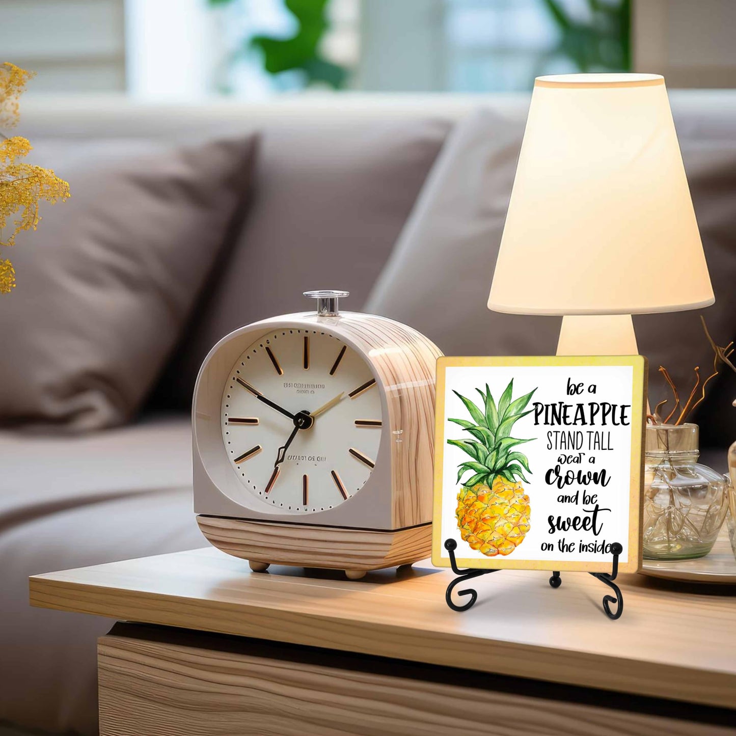 Zmyollo Pineapple Desk Decor Sign, Summer Wooden Sign With Stand, Be A Pineapple Stand Tall Wear A Crown Sign For Room Home Office Shelf Table, Inspirational Gifts For Girl Daughter Friend, C28