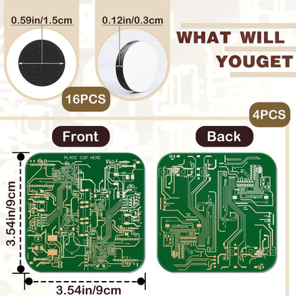 Nuenen 4 Pcs Circuit Board Coasters for Drinks PCB Coasters Immersion Gold Circuit Board PCB Design Engineer It Gift for Party Bar Office Geek Nerd Engineer Dad Gift Men(Classic Style,Green)