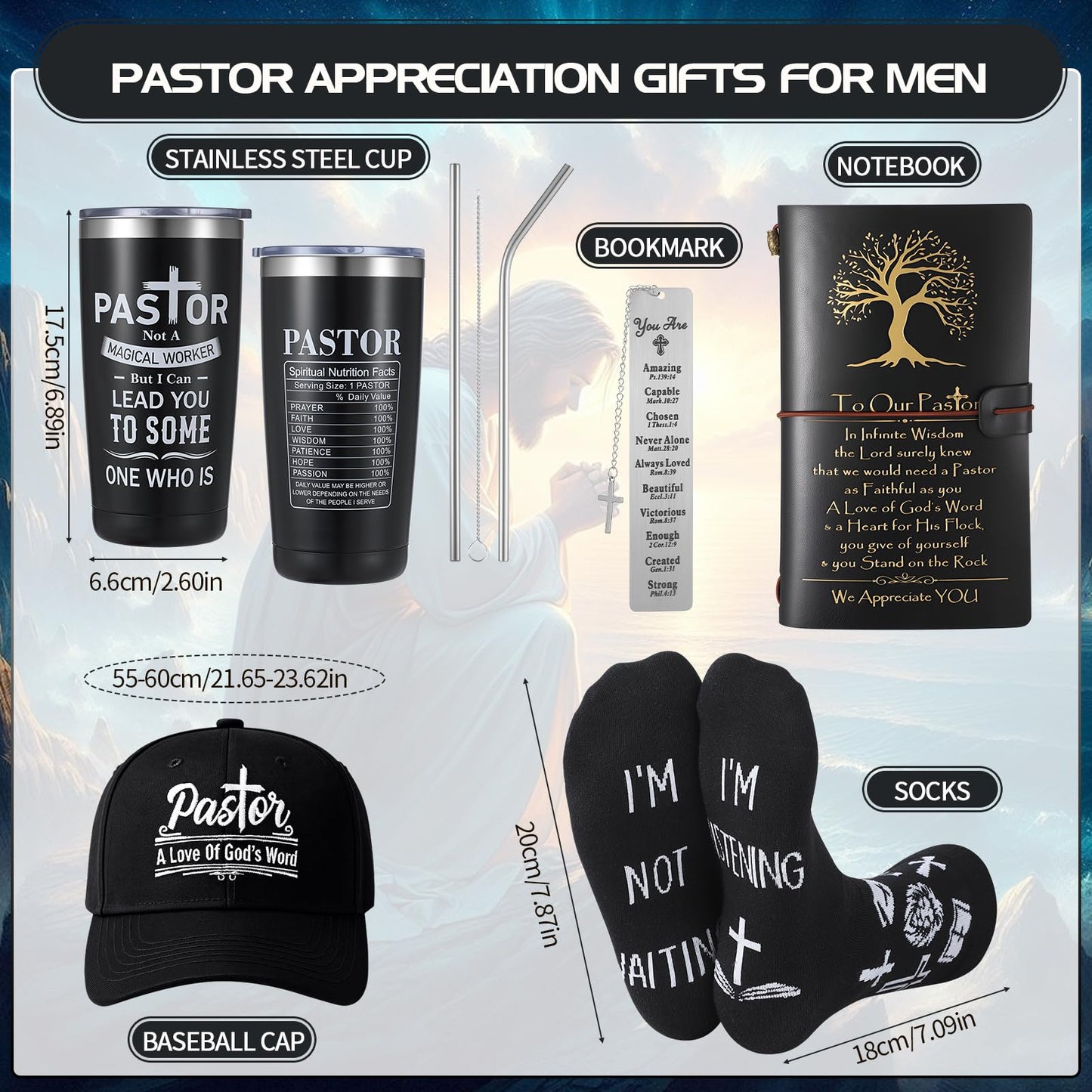10 Pcs Pastor Appreciation Gifts for Men, Christian Pastor Gifts for Dad Husband Grandpa Male Friends Coworker Birthday Christmas