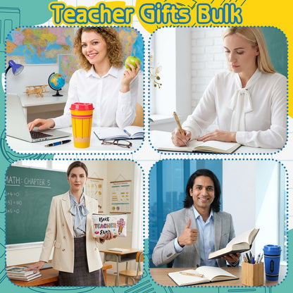 52 Pcs Teacher Appreciation Gifts Bulk 10 Set Thank You Teachers Gifts 16oz Plastic Cups with Lid Makeup Bags Bookmarks Pens Sticky Note Pads for Graduation Teacher’s Day Back to School
