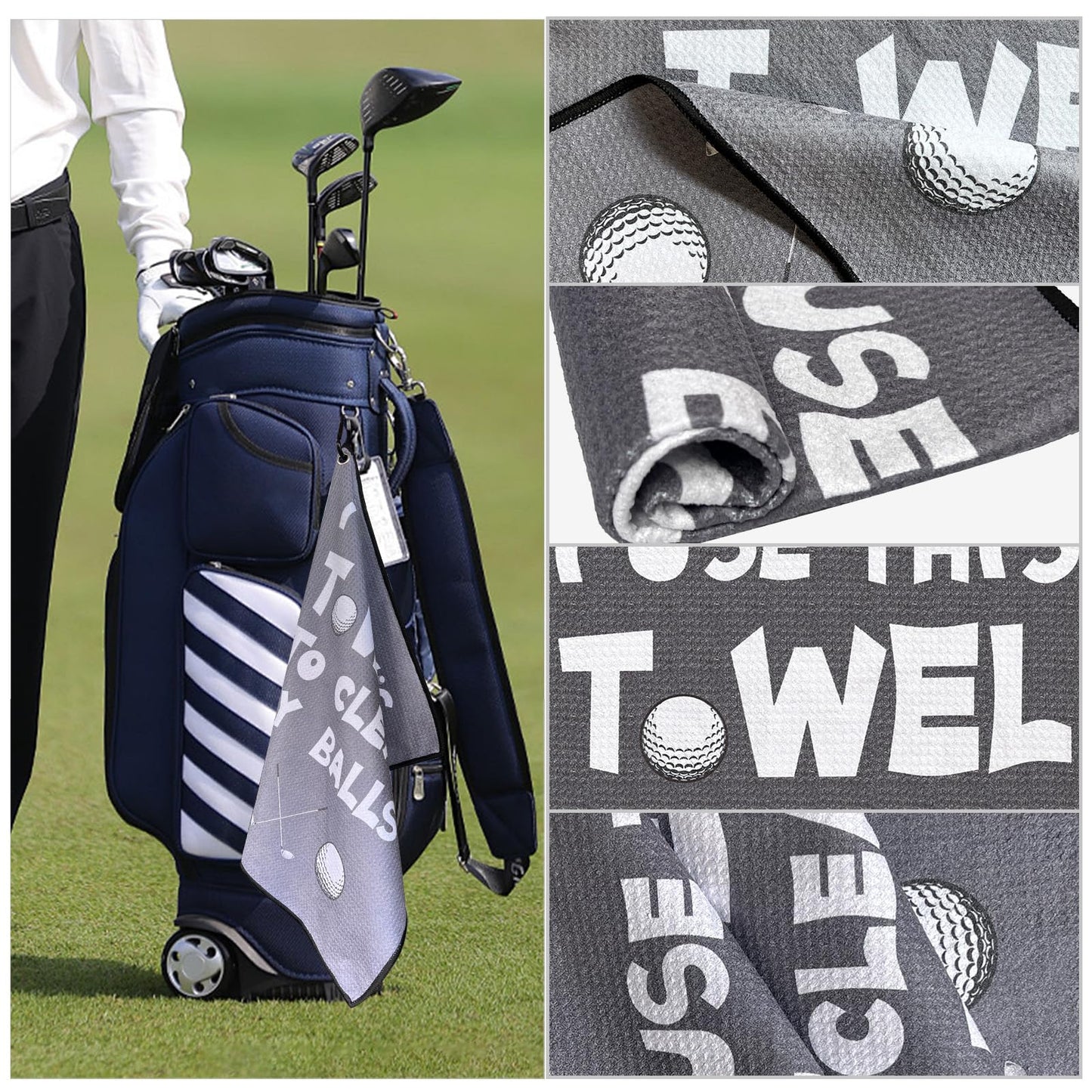 Funny Golf Towel, Funny Golf Gifts Golfers for Any Golf Fan, Golf Accessories for Men Dad Husband, Golf Stuff Inted Golf Towel with Clip - I USE This Towel to Clean My Balls(Gray