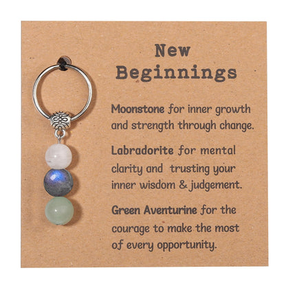 GINAZL Natural Crystals Keychain Gift for New Beginnings, New Beginnings Gifts for Coworker Anxiety Relief Keychain for Women