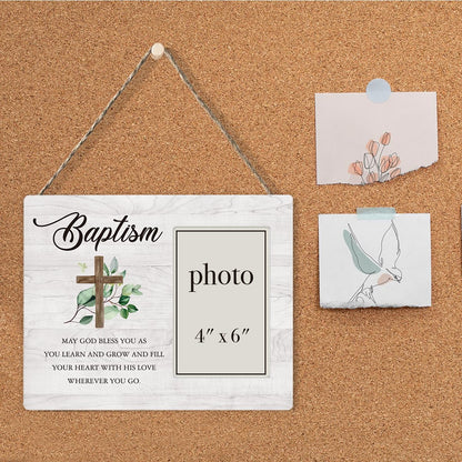 Baptism Picture Frame, Baptism Gifts for Boys, Christening Gifts for Girls, Catholic Baby Gift Wood Photo Frame, 4 x 6 Inch Photo
