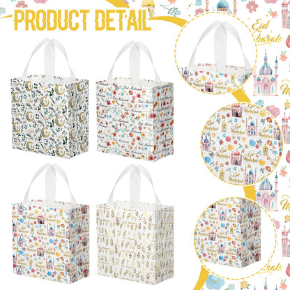 Amylove 24 Pcs Reusable Eid Mubarak Gift Bags with Handles Non Woven Ramadan Goodie Bags Eid Mubarak Party Favor Treat Gift Wrapping Shopping Tote Ramadan Party Supplies 9.2" x 8.7" x 4.3"