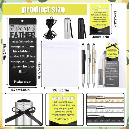 30 Sets Man of God Fathers Day Pocket Flashlight Gift for Church Christian Mini Pocket Flashlight Gift Metal 6 in 1 Pen with Bookmark Bible Card Storage Bags Thank You Present for Dad Husband