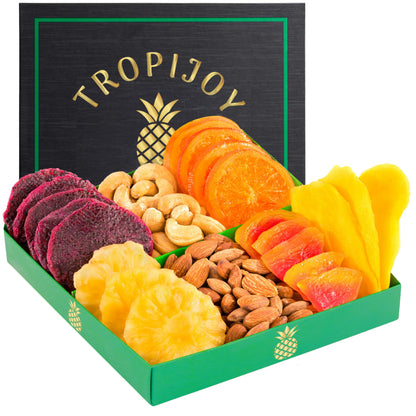 Dried Fruit Gift Basket - 7 Tropical Flavor Dried Fruit Basket Gift |12.5oz Soft Dried Fruit and Nuts Gift Basket - Dry Fruits Gift Box | Healthy Food Gifts for Men Food Gift Baskets for Women Dad Mom