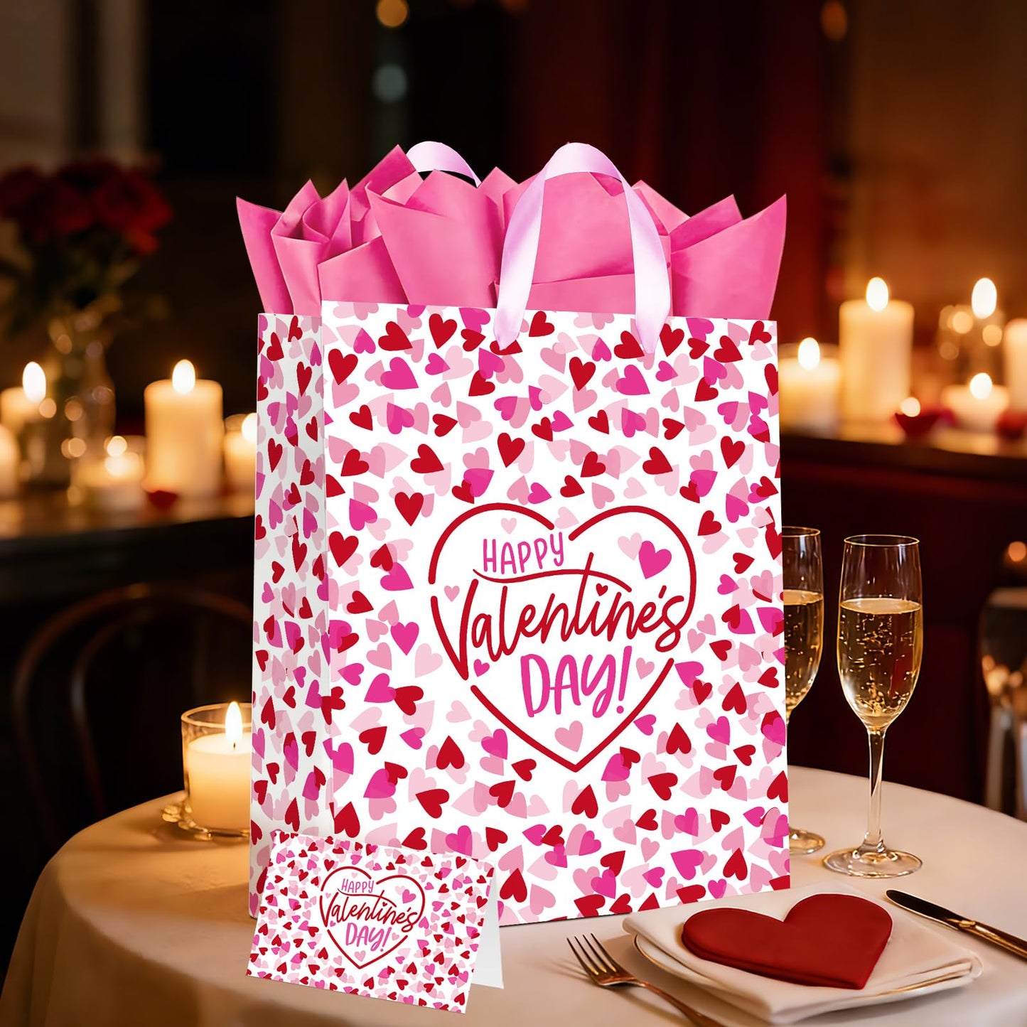 15" Valentines Gift Bags with Tissue Paper & Card - for Men, Women, Kids, Him, Her, Boyfriend, Girlfriend & Classroom Celebrations | Happy Valentine's Day