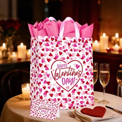 15" Valentines Gift Bags with Tissue Paper & Card - for Men, Women, Kids, Him, Her, Boyfriend, Girlfriend & Classroom Celebrations | Happy Valentine's Day