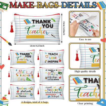 Paterr 12 Pcs Teacher Appreciation Gift Basket Filler Canvas Teacher Tote Bag Makeup Bag for Graduation School Classroom Gift