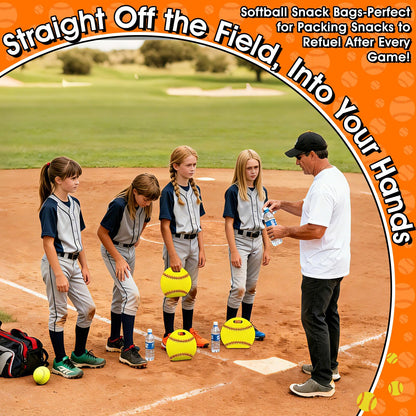 24pcs Softball Goodie Bags with Handles Reusable Sealed Snack Bags, Stand-up Bottom Treat Bags for Softball Coach Sport Team Men Women and Softball Mom, Party Favor Birthday Gifts Candy Bags Supplies
