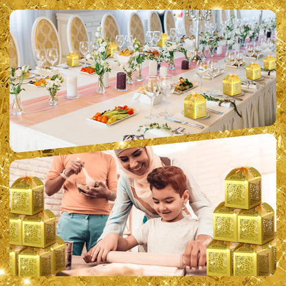 ReliThick 50 Pcs Ramadan Eid Mubarak Candy Box Set Ramadan Gift Boxes with Ribbons Muslim Party Favor Boxes Paper Thank You Gift Box for Eid Islamic Party Birthday Decorations(Star)
