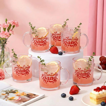 Maxcheck 6 Sets 12 oz Galentines Gang Glass Cups Galentine's Day Coffee Mugs Party Gifts Bachelorette Drinking Wine Glasses for Valentines Day Party Supplies