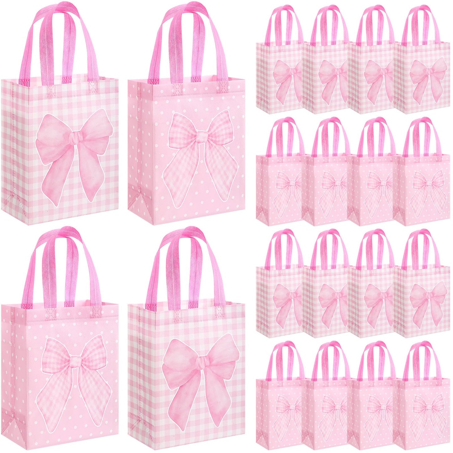 Wovnet 30 Pcs Pink Bow Gift Bags Reusable Non Woven Party Favor Bag Coquette Bow Goodie Treat Bags with Handle for Girls Wedding Bridal Shower Tea Party Birthday 10 x 8 x 4in
