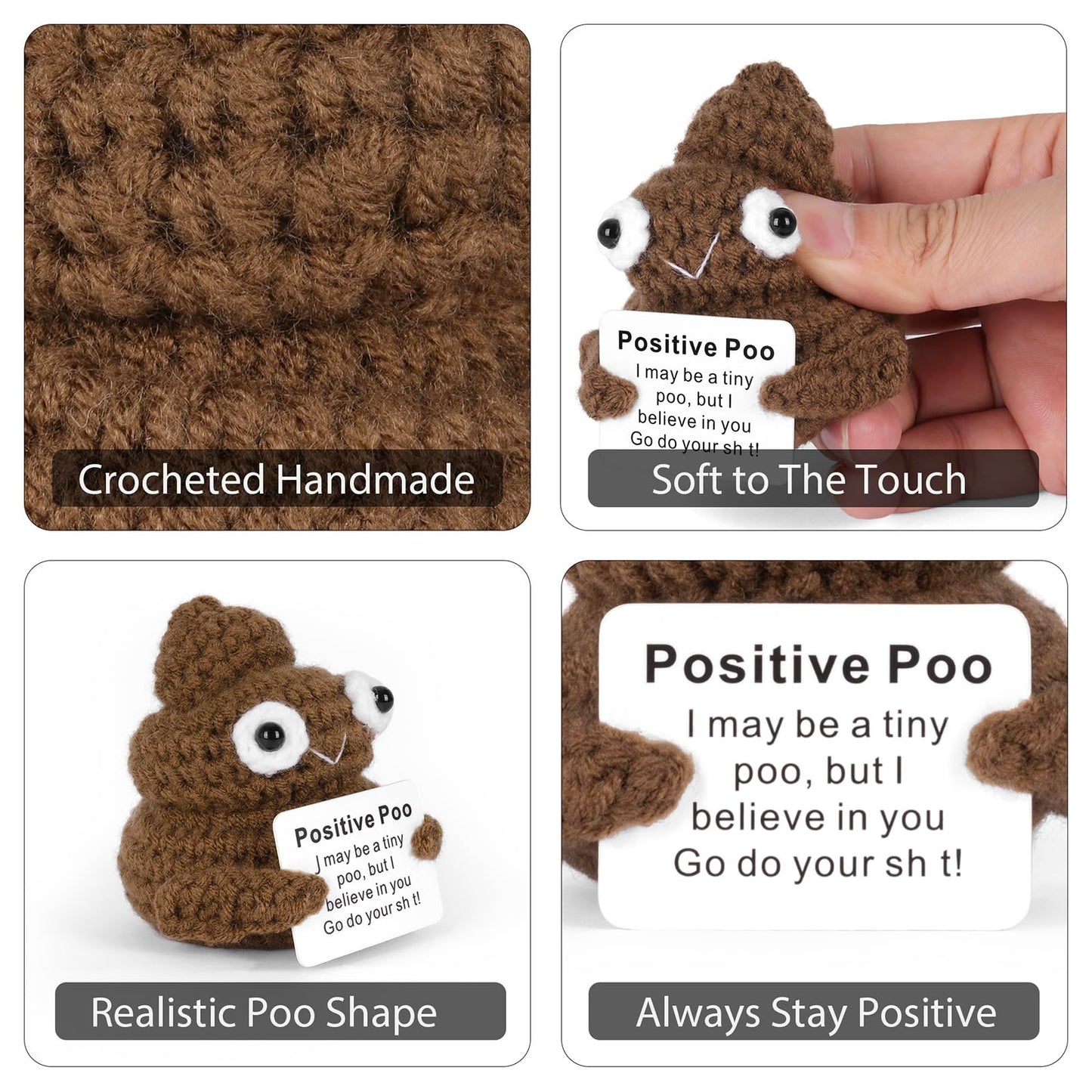 Funny Positive Poo, Cute Crochet Potato Partner Toy with Positive Card Cheer Up Funny Gag Gifts for Best Friend Birthday Housewarming Women Teacher Fall