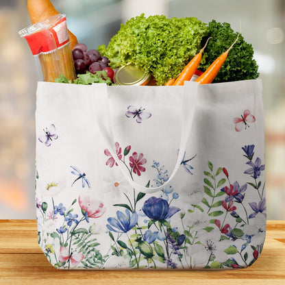 Bencailor 6 Pcs Floral Canvas Tote Bags Bulk Summer Flower Tote Gift Bags Reusable Aesthetic Wildflowers Shopping Grocery Handbags for Women Gifts