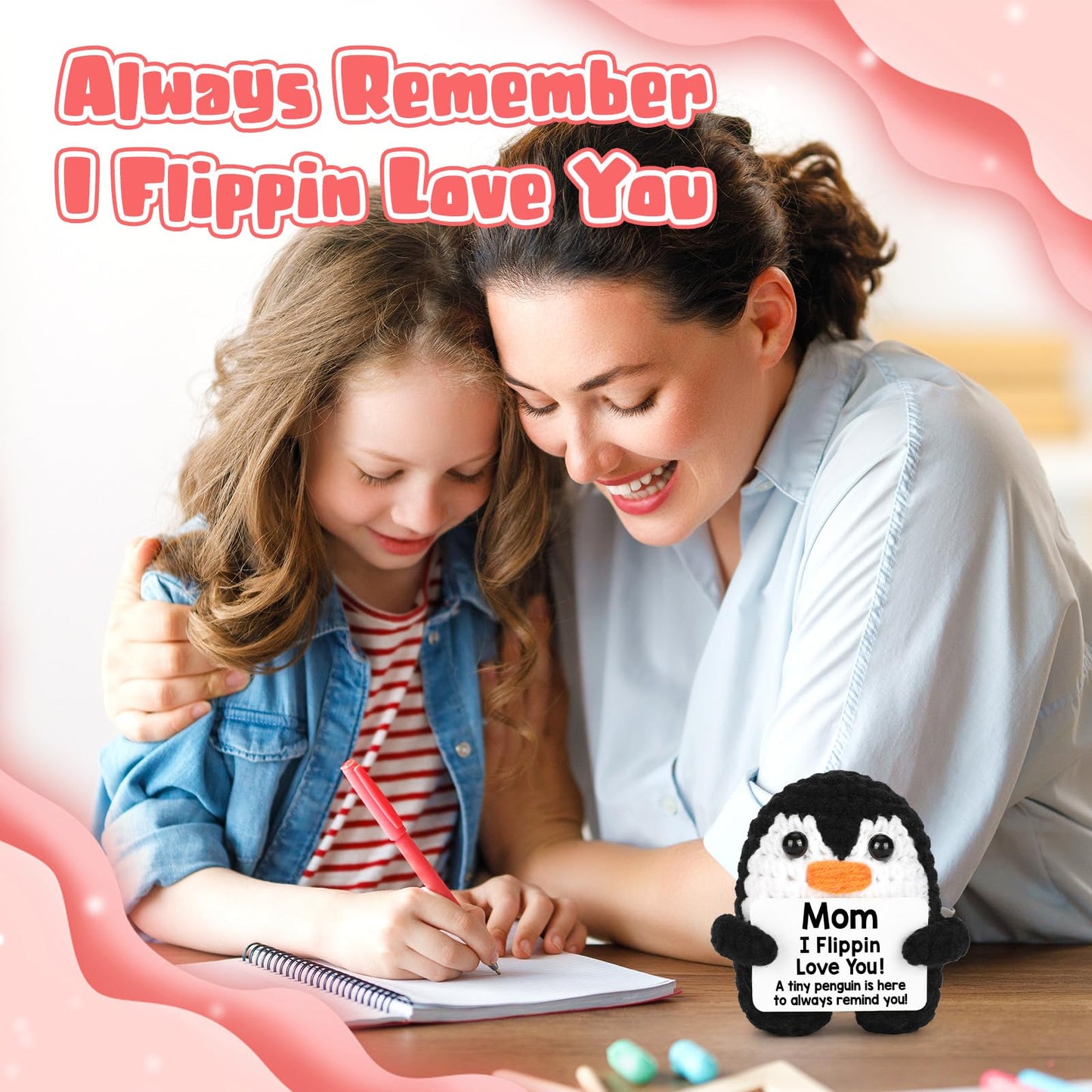 Mothers Day Birthday Gifts for Mom from Daughter Son, Handmade Crochet Mini Penguin Mom Gifts for Mother‘s Day Birthday Mama Mommy Mother in Law Bonus Step, Funny I Love You Moms Small Cute Decor