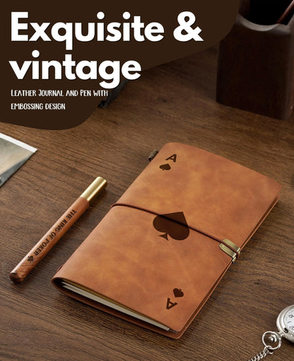 InnoBeta Poker Gifts for Men Women, Journal Pen Set for Poker Players on Birthday, Christmas, Unique Notebook, Sketchbook, Travel Diary, Lined Planner, 7.8x5 Inches, Brown