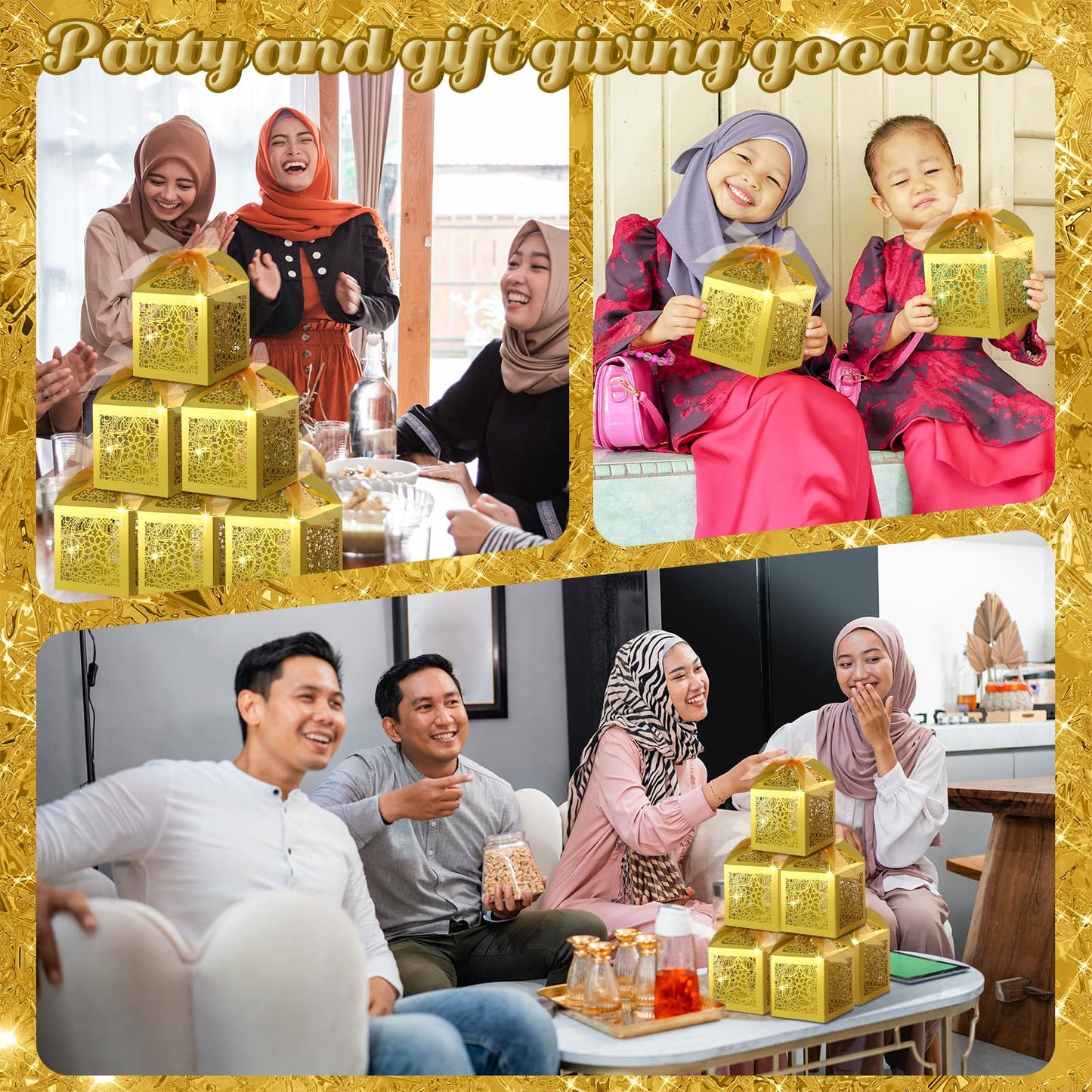 ReliThick 50 Pcs Ramadan Eid Mubarak Candy Box Set Ramadan Gift Boxes with Ribbons Muslim Party Favor Boxes Paper Thank You Gift Box for Eid Islamic Party Birthday Decorations(Star)