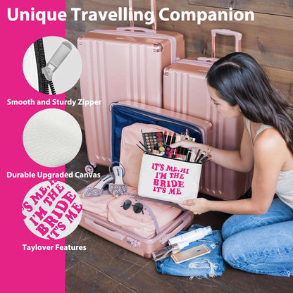 Bride Gifts Makeup Bag TS Singer Inspired Gift TS Fans Merch Music Lover Gift for Bride Cosmetic Canvas Bag Honeymoon Travel Organizer Zipper Pouch for Engaged Wedding Bridal Shower Gifts