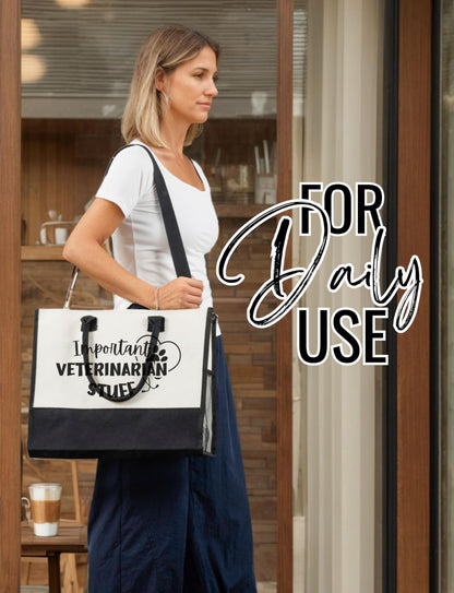 InnoBeta Veterinarian Gifts Canvas Tote Bag for Women, Veterinary Gift Bag with Top Zipper Closure and Shoulder Strap, Thank You Gifts for Vet, Vet Tech Week