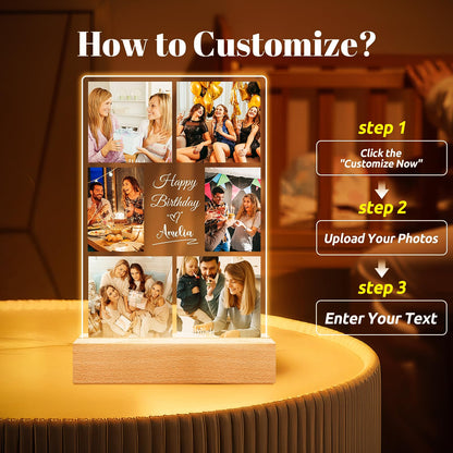 Jkolalin Custom Picture Frames with Photo, Personalized Picture Frame with Night Light, Custom Photo Frame, Customized Best Friend Photo Gifts, Personalized Birthday Gifts for Women Friends Her Him