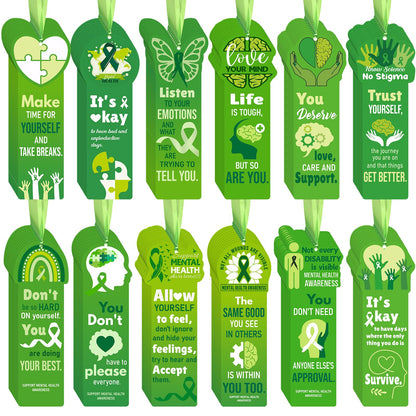 Skyygemm 120 Pcs Mental Health Awareness Bookmarks Green Positive Psychology Affirmation Therapy Inspirational Bookmarks Spiritual Gifts Mental Health Month Event Classroom Stationery Handout Supplies