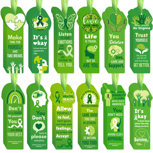 Skyygemm 120 Pcs Mental Health Awareness Bookmarks Green Positive Psychology Affirmation Therapy Inspirational Bookmarks Spiritual Gifts Mental Health Month Event Classroom Stationery Handout Supplies