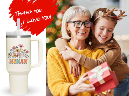 AMZUShome 40 oz Tumbler with Handle for Memaw.Mothers Day Tumbler Gifts for Memaw.Birthday Anniversary Christmas Memaw Gift.Memaw Cup Memaw Tumblers from Grandchildren.
