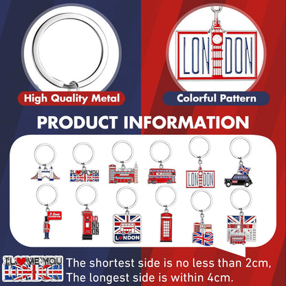 Landical 12 Pcs London Metal Keychain Key Rings Bulk London Travel Souvenirs for Women Men Friends British Christmas