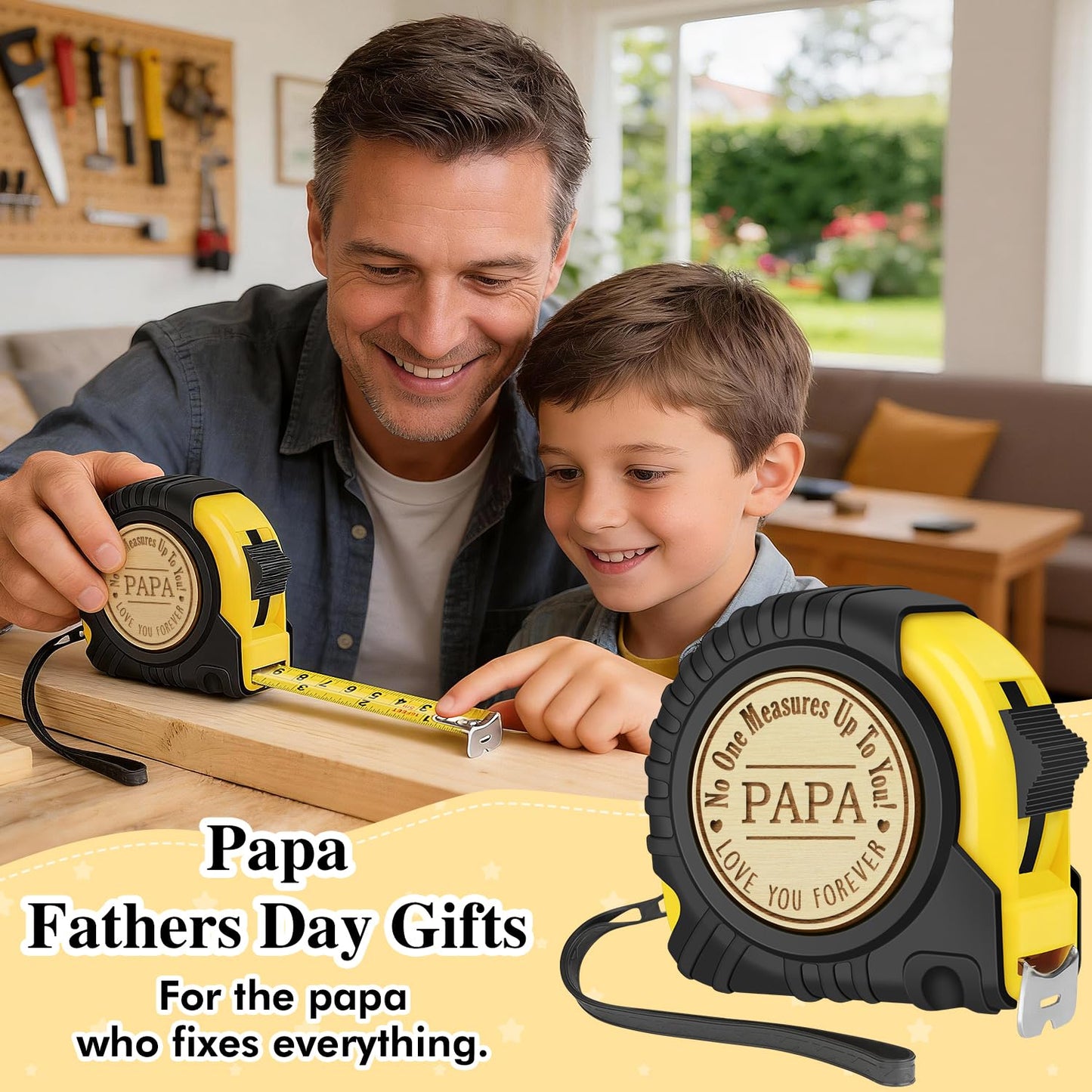 Papa Gifts for Grandpa, Papa Fathers Day Gift Ideas, Best Papa Gifts from Grandchild, Christmas Birthday Gifts for papa, Tool Gifts Carpenter Gifts for Grandpa, Engraved Tape Measure 25FT