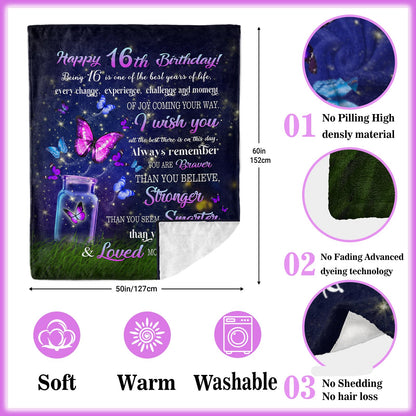 Ryubein Sweet 16 Gifts for Girls, 16th Birthday Gifts for Girls, Sweet Sixteen Gifts for Girl, 16 Year Old Girl Birthday Gift Ideas, Presents for 16th Birthday Decorations Blanket 50" X 60"