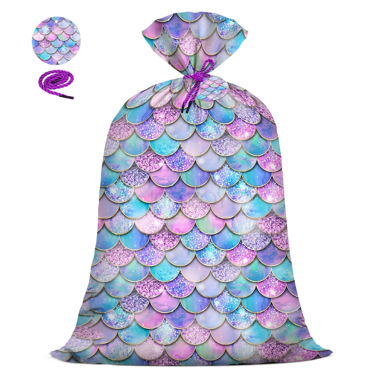 KIDAJOY 1 Pcs Extra Large Plastic Gift Bags Mermaid Rainbow 56"x 36" Jumbo Gift Bags for Baby Girls Mermaid Themed Birthday Party Favors Supplies
