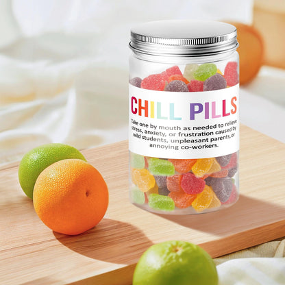 Funny Teacher Appreciation Gift - Plastic Chill Pills Jar with "Chill Pills"Sticker Cute Practical Medication Management Transparent Jars for Teacher's Day Graduation Gift(Candy Not Included)