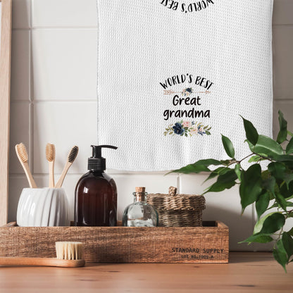 TNUW Best Great Grandma Kitchen Towel 16″×24″, World’s Best Floral Soft and Absorbent Tea Towel for Kitchen, Birthday Christmas Thanksgiving Gift for Great Grandma