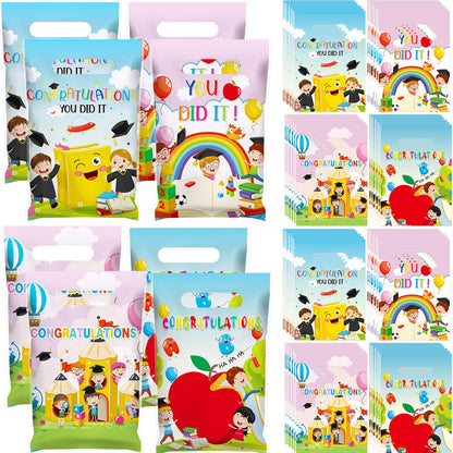 Chivertion 100 Pcs Preschool Graduation Plastic Gift Bags Bulk Kindergarten Graduation Merchandise Treat Bags with Handle for Kids