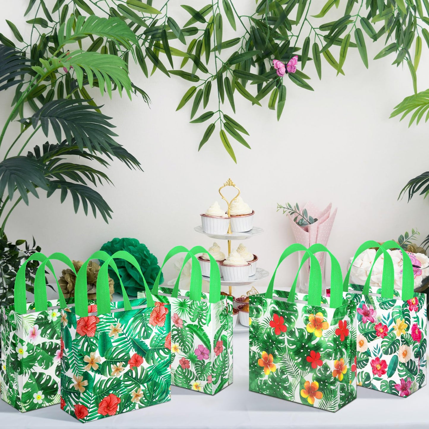 Sweetude 40 Pcs Luau Gift Party Favor Bags with Handle, Non Woven Goodie Bags Birthday Favor for Birthday Baby Shower Packaging Supplies