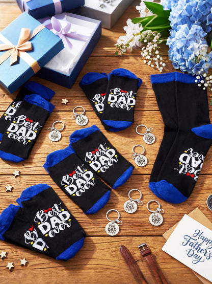 Newcotte 24 Sets Best Dad Ever Fathers Day Gift Bulk Party Favors 12 Best Dad Ever Socks 12 Stainless Steel Keychain