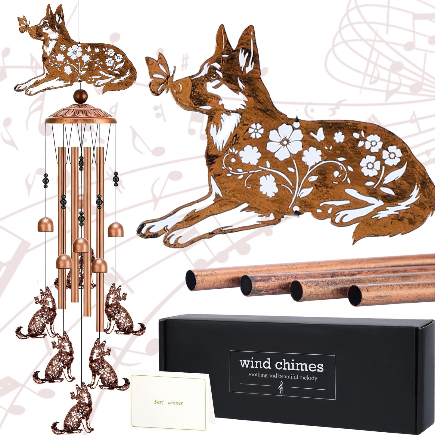 German Shepherd Gifts Windchimes - Metal Dog Wind Chimes for Outside Waterproof Art Hanging Garden Yard Patio Balcony Porch Decor Birthday Gift for Animal Lover Women Men Mom Grandma Friends