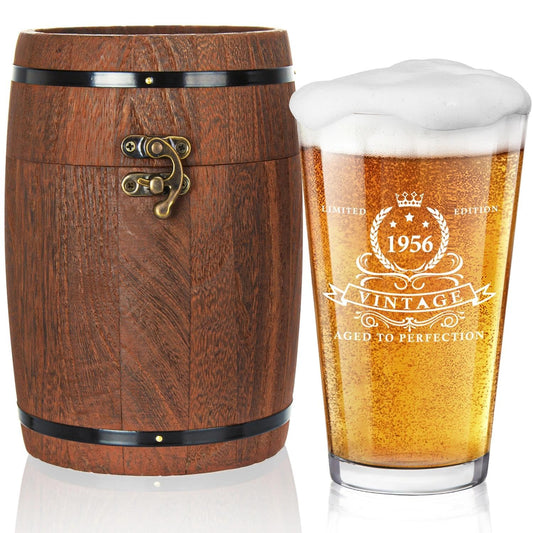LIGHTEN LIFE 70th Birthday Gifts for Men 16oz,1956 Beer Glass in Barrel Box,70th Birthday Gift Ideas,1956 Pint Glass for 70 Years Old Dad,Husband