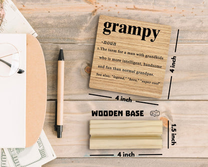 Grampy Gifts Desk Decor, Fathers Day Christmas Gifts for Grampy Grandpa Grandfather Pops Gift from Grandkids Wood Plaque, GrampyDefinition Wooden Plaque Sign with Wood Stand for Home Office