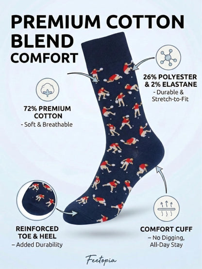 Socks with Frustrated Tennis/Pickleball Player/Drinker Design, Novelty Cotton Screw Socks for Men, Size 8-13