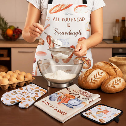 Hahafelt 5 Pcs Sourdough Baking Gifts Include Sourdough Bread Towels Apron Oven Mitt Pot Holder for Baker Bread Mom Sister Wife Aunt Lover
