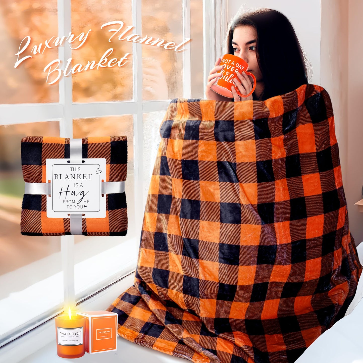 Fortuning's JDS 13PCS Orange for Women,Thank You Birthday Baskets for Women Wife Mom Sister Friend Girlfriend Teacher Get Well Self Care Package Graduation,Sympathy,Retirement Thank You Gifts